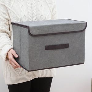 Boîte de rangement rectangulaire minimaliste moderne avec couvercle, en carton non tissé, couleur unie, pliable, pour vêtements, jouets, sac de transport portable - Product Image 4