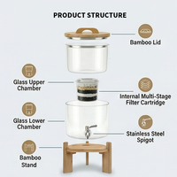Nouveau Distributeur d'Eau Domestique en Verre Sans Plastique 8L/2,25 Gallons avec Filtre à Gravité et Base en Bambou 2026