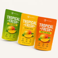 Groothandel op maat gemaakte logo staande pouch voor pittige gedroogde mango fruit snacks, voedselveilige hersluitbare Doypack Mylar verpakkingstas