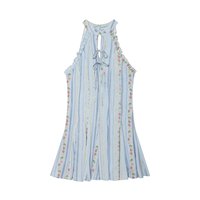Nouvelle robe mini décontractée pour femme 2026, imprimé floral, style rétro chic, sans manches, coupe ajustée.