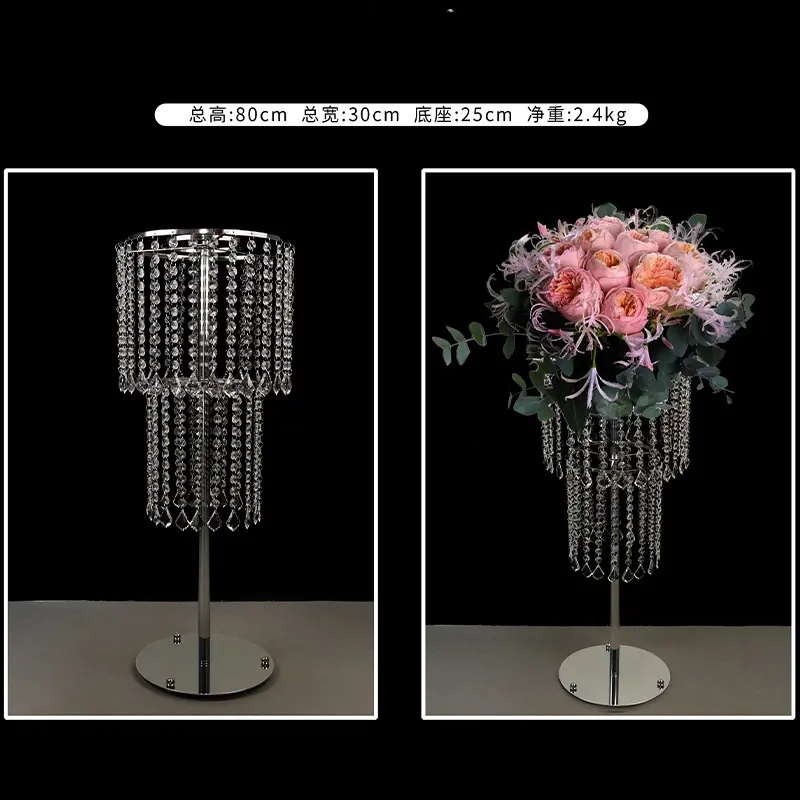 Metalik çiçek çerçeve kristal şamdan akrilik boncuk avize zarif yapay çiçek ekran standı düğün süslemeleri