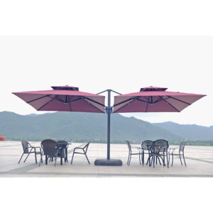 Parasol de jardin double face étanche avec manivelle et éclairage LED solaire extérieur - Product Image 1
