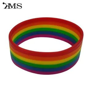 Custom Couple Bangle for Women Men Unisex silicone bracelet wristband Rubber 6 Layer Colours Wide Lesbian Rainbow Bracelet