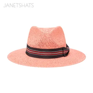 LINGLONG Orange Dark Green Straw Hat Brim Flat Top Women OEM Sombrero De Verano Colorido Ruban Boater Circumference Sun Hats