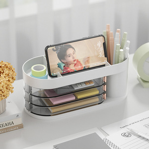 Cosmetic Storage Box White Plastic Makeup Brush Lipstick Holder Desktop Organizer for Beauty Tools and Stationery - Product Image 1