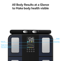 Analyseur de graisse corporelle intelligent à 8 électrodes, écran couleur TFT, plateforme en verre trempé, compatible avec l'application, capacité de 180 kg, numérique