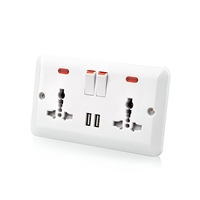 Double prise multi-commutée Prises murales pour la maison Commutateurs Uk Standard avec indicateur et 2 ports USB