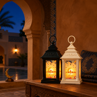 Lanterne Ramadan Kareem à LED, décoration Eid Mubarak, lampe suspendue islamique rétro pour la maison, ornement de table confortable, noir