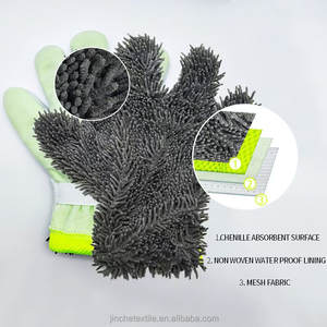 Gants de lavage de voiture en <span class=keywords><strong>microfibre</strong></span> chenille pelucheuse universelle verte à cinq doigts, super absorbants, <span class=keywords><strong>pour</strong></span> le nettoyage automobile - Product Image 4