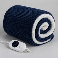Couverture Chauffante Bleu Marine en Flanelle Sherpa 50x60 Pouces, Contrôle Numérique, Chauffage Sûr, Vente en Gros Direct Usine