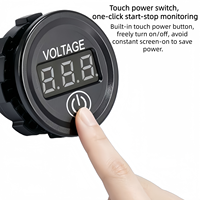 Voltmeter Digital Bulat LED Biru Sakelar Daya Sentuh 12V-24V Pengukur Monitor Tegangan Mobil Laut Motor 29mm Cutout