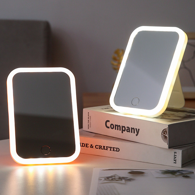 Small Rechargeable Led Vanity Mirror Intelligent Touch Portable Travel Salon Makeup Mirror With Led Lights USB Custom