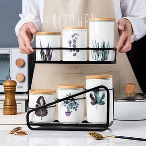 Botes de cocina Contenedor hermético para servir café molido Galleta Té Azúcar Sal Especias Juegos de botes de cerámica para Cocina - Product Image 2