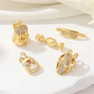 DIY Jewelry Findings 14K Gold Plated Zircon School Bag Helmet Creative Suga Pendant Necklace Bracelet Jewelry Making Charms