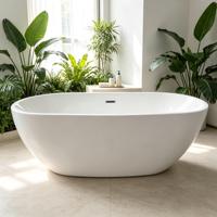 Baignoire autoportante ovale moderne en acrylique pur, écologique, minimaliste, personnalisée, blanc brillant, avec massage par jets d'air