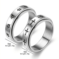 Bague rotative en acier inoxydable motif croix et tortue 6mm, anneau anti-stress rotatif, en stock, vente en gros de bijoux