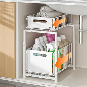 Étagère réglable en hauteur sur mesure OEM, 2 niveaux, coulissante sous l'évier de cuisine, organisateur de salle de bain, rangement coulissant pour armoire - Product Image 1
