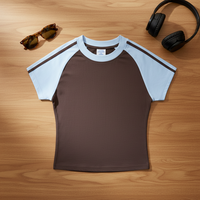 Haut court ajusté à manches raglan pour femme, t-shirt court confortable, manches courtes sexy, respirant, doux, col rond, haut court uni pour femme