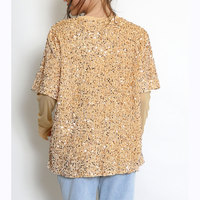 Camiseta de Manga Larga con Lentejuelas Brillantes para Mujer, Personalizada OEM, Estilo Holgado Informal para Fiestas, Blusa de Verano y Primavera
