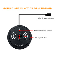 Chargeur sans fil rapide intégré 15W, design rond encastré avec port USB-A Type-C pour le bureau, la table de chevet, le mobilier