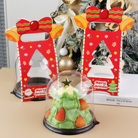 Boîte à gâteau de Noël de haute qualité en gros, 4 pouces, portable, mousse, décoration de dessin animé, boîte en plastique PP transparente semi-circulaire