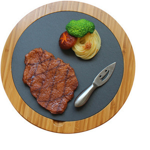 Stone Slab Serving <b>Board</b> With Wooden Frame For Steak BBQ Pizza Platter Dishware Set - Product Image 5