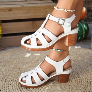 Nouvelle Arrivée Grande Taille Talon Moyen Été Tressé Découpé Mode Romaine Bout Fermé pour Femme 43 - Product Image 4