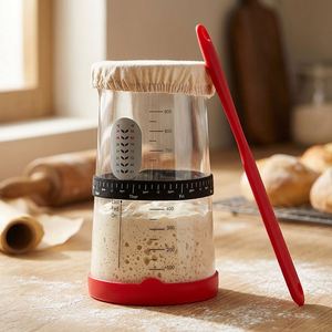En stock – Kit de démarrage premium personnalisé – Grand bocal à levain de 40 oz avec bande de marquage pour l'alimentation, et racloir - Product Image 1