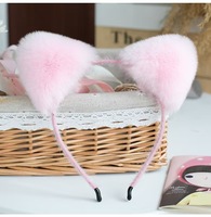 Serre-tête luxueux en vraie fourrure de lapin Rex avec oreilles de chat, accessoires réalistes en peluche pour cheveux, costume de cosplay, accessoires de fête d'Halloween