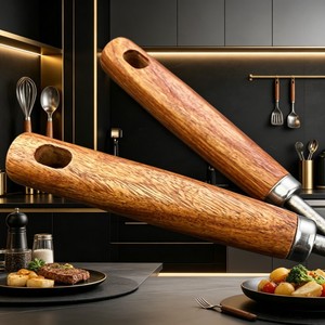 Juego de espátula y cuchara para sopa de titanio puro con mango de madera para cocinar y freír en la cocina, 2 piezas - Product Image 3