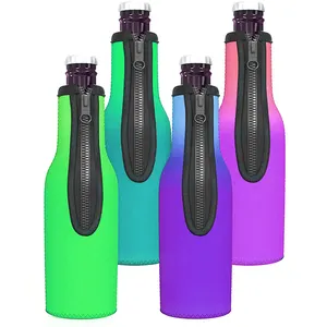 Wholesale Neoprene Beer Bottle Can Cooler Multiple Patterns 330ml Beer Bottle Sleeve With Zipper