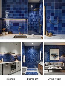 Carrelage mural en céramique bleue marocaine moderne 100x100mm, finition rustique brillante pour utilisation intérieure dans le salon - Product Image 3