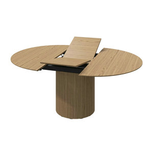 Lastra di roccia scanalata moderna fatta a mano in legno tavolo da pranzo mobili in legno impiallacciatura di rovere tavolo da pranzo allungabile per ristorante - Product Image 1