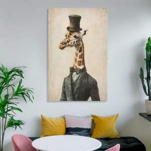 Dapper Giraffe Custom Vintage Animal Portrait Home Decor Wall Art Print <b>Top</b> <b>Hat</b> Suit Factory Wholesale - Product Image 4