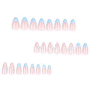 <span class=keywords><strong>Faux</strong></span> <span class=keywords><strong>Ongles</strong></span> en Acrylique Réutilisables de Haute Qualité, Couverture Complète, Forme Amande Courte, Bleu Papillon Français, Effet Perle, 24 Pièces, Vente en Gros - Product Image 3