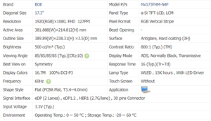 Nhà máy OEM TFT LCD <span class=keywords><strong>module</strong></span> <span class=keywords><strong>17.3</strong></span> inch 1920x1080 boe TFT LCD hiển thị NV173FHM-N4F TFT hiển thị mô-đun màn hình - Product Image 3