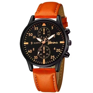 Orologi al quarzo di lusso da uomo nuova fascia in pelle nera con cassa in lega da 20mm Display digitale per Business sport stile quadrante puntatore - Product Image 3