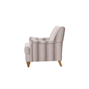 Fauteuil d'appoint traditionnel rembourré en tissu de lin rayé bleu et blanc avec pieds en bois, style vintage, meubles de salon - Product Image 1