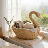 Cesta de Seagrass em Forma de Cisne Feita à Mão, Fruteira Rústica para Decoração de Cozinha