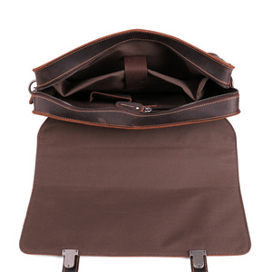 Genuine Leather Men's <b>Briefcase</b> Large Capacity Business Handbag Dark Brown Solid Color Sewing Thread Design - Product Image 1