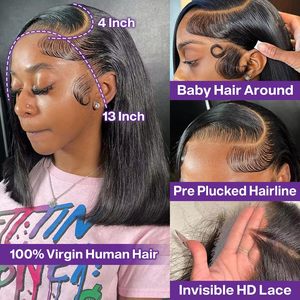 <span class=keywords><strong>Cheveux</strong></span> humains brésiliens densité 200 # Perruque courte brune chocolat, coupe bob, lisse comme des baguettes, avec dentelle transparente HD 13x4 pour femmes - Product Image 3