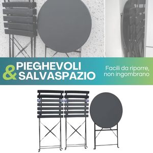 Conjunto de Bistro Metálico Redondo para Exteriores con 2 Sillas y 1 Mesa, Muebles de Jardín Plegables, Diseño Retro, Color - Product Image 5