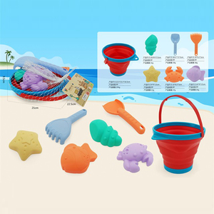 Vente en gros d'eau de bain de bébé en plastique PP coloré jeu amusant pour enfants piscines de <span class=keywords><strong>sable</strong></span> marin ensemble de moules 7 pièces seau pliable jouets de plage pour enfants - Product Image 2