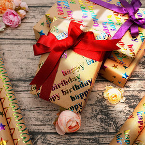 High Quality Wholesale 80g 43*300cm Birthday Color and <b>Gold</b> Packaging <b>Paper</b> Gift <b>Wrapping</b> <b>Paper</b> - Product Image 5