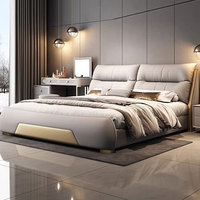 Meubles de chambre à coucher en bois de luxe moderne, lits rembourrés doux, lit double king size avec cadre de lit et rangement, design tendance