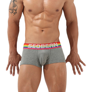 Calzoncillos bóxer de algodón blanco al por mayor, ropa interior para hombre con bolsa en U transpirable y cómoda con cintura de arcoíris - Product Image 4