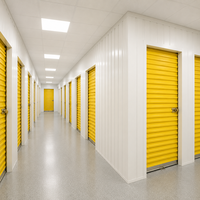 Sistema de Almacenamiento con Puerta Enrollable Amarilla de Doble Cara, Armario con Marco de Puerta Blanco y Cerradura de Latón, Diseño Moderno, Unidad de Almacenamiento Individual