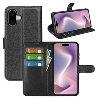 Étui portefeuille en cuir PU grain litchi uni pour iPhone 18 Pro Max 17 Plus 16 15 14