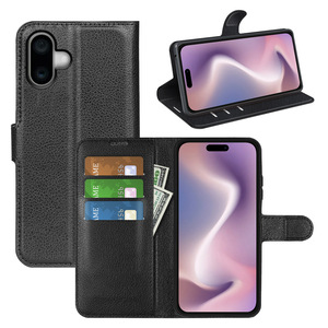 Schlichte Lychee-Struktur Brieftasche <span class=keywords><strong>PU</strong></span>-Leder Handyhülle für iPhone 18 Pro Max 17 Plus 16 15 14 - Product Image 1
