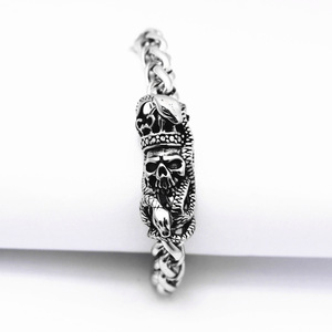 Pulsera yunnique con diseño de calavera y corona de serpiente, joyería tibetana de plata para hombre, diseño de cadena de eslabones, regalo - Product Image 1